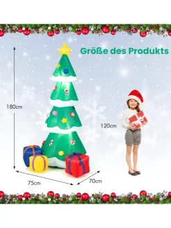 COSTWAY Künstliche Weihnachtsbäume<180cm aufblasbarer LED Weihnachtsbaum in Grün