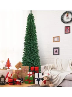 COSTWAY Künstliche Weihnachtsbäume<270cm Bleistift Weihnachtsbaum in Grün