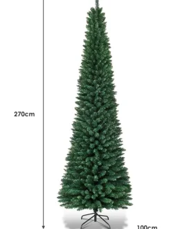 COSTWAY Künstliche Weihnachtsbäume<270cm Bleistift Weihnachtsbaum in Grün