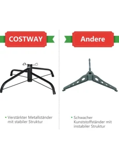 COSTWAY Künstliche Weihnachtsbäume<180cm Künstlicher Weihnachtsbaum mit Metallständer in Grün