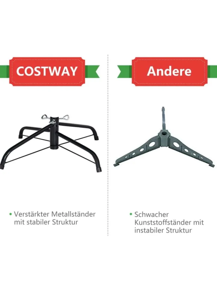COSTWAY Künstliche Weihnachtsbäume<180cm Künstlicher Weihnachtsbaum mit Metallständer in Grün