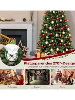 COSTWAY Künstliche Weihnachtsbäume<240cm Künstlicher Weihnachtsbaum Ecke mit Beleuchtung in Grün