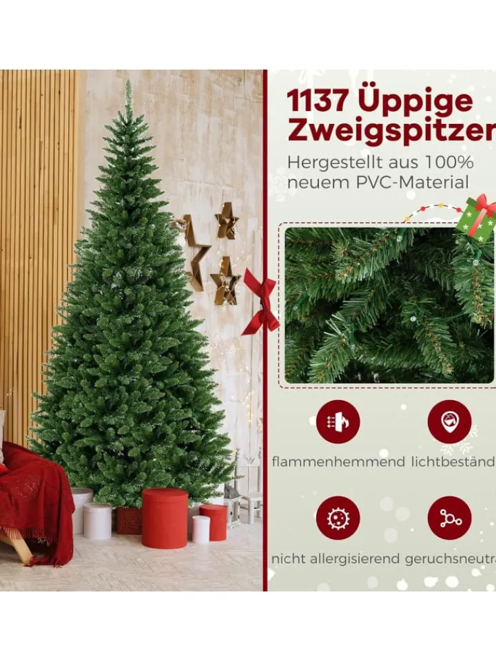 COSTWAY Künstliche Weihnachtsbäume<240cm Künstlicher Weihnachtsbaum Ecke mit Beleuchtung in Grün