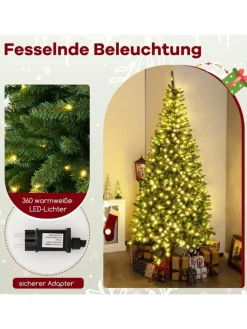 COSTWAY Künstliche Weihnachtsbäume<240cm Künstlicher Weihnachtsbaum Ecke mit Beleuchtung in Grün