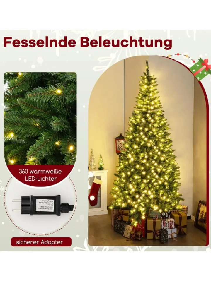 COSTWAY Künstliche Weihnachtsbäume<240cm Künstlicher Weihnachtsbaum Ecke mit Beleuchtung in Grün