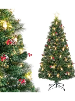 COSTWAY Künstliche Weihnachtsbäume<180cm Künstlicher Weihnachtsbaum mit Beleuchtung in Grün