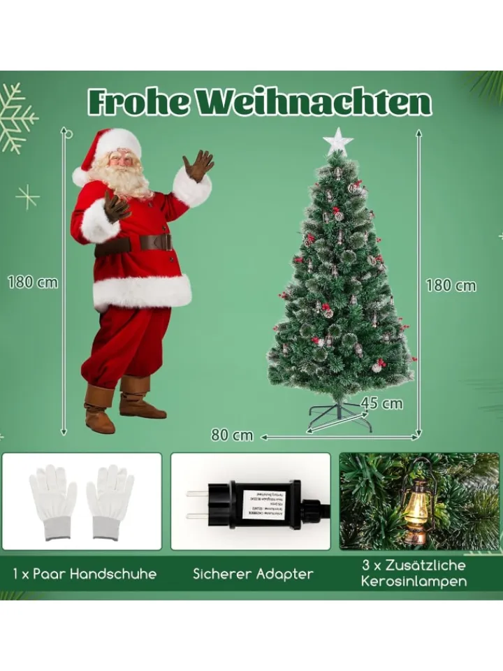 COSTWAY Künstliche Weihnachtsbäume<180cm Künstlicher Weihnachtsbaum mit Beleuchtung in Grün