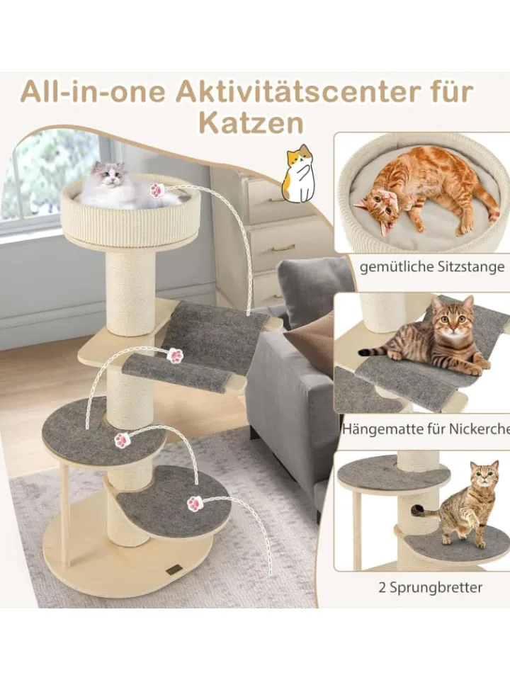 COSTWAY Katzen<120cm Kratzbaum Holz in Grau