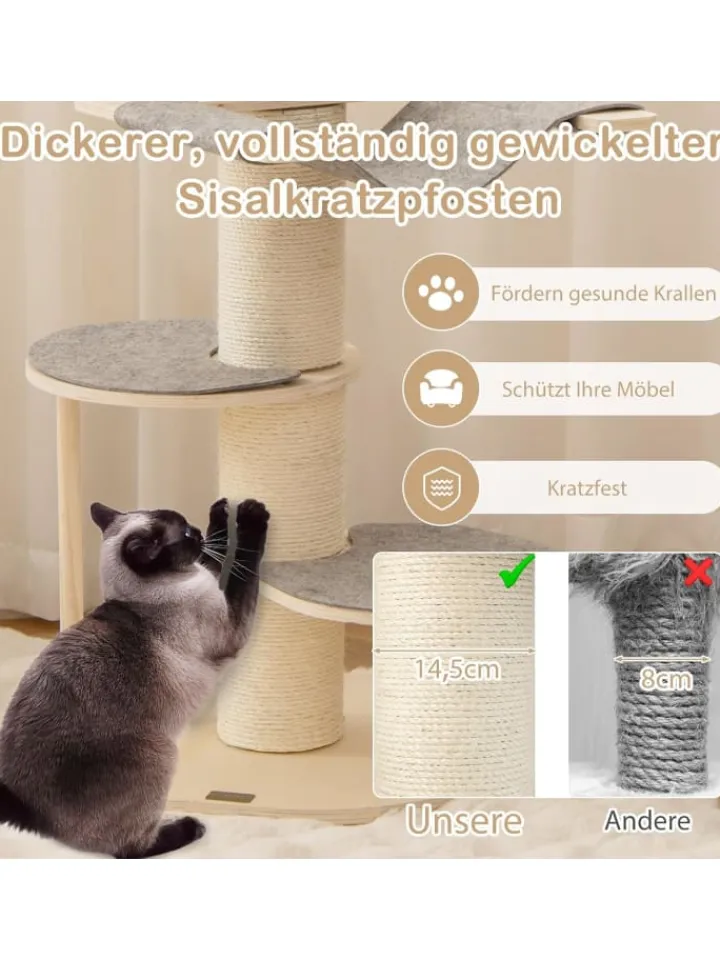 COSTWAY Katzen<120cm Kratzbaum Holz in Grau