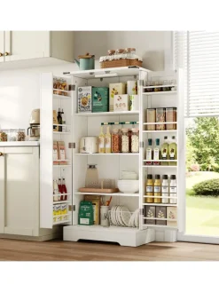 ABRIHOME Regale & Schränke<128.5cm LED Küchenschrank mit 2 Flügeltüren und Verstellbaren Regalen