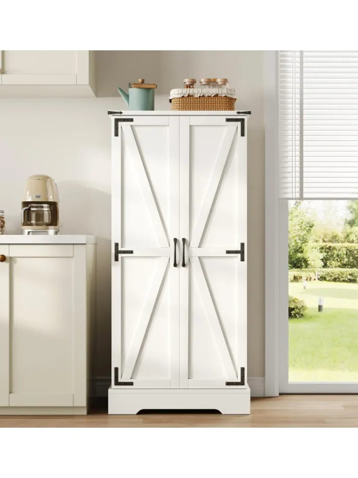 ABRIHOME Regale & Schränke<128.5cm LED Küchenschrank mit 2 Flügeltüren und Verstellbaren Regalen
