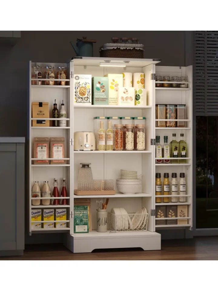 ABRIHOME Regale & Schränke<128.5cm LED Küchenschrank mit 2 Flügeltüren und Verstellbaren Regalen