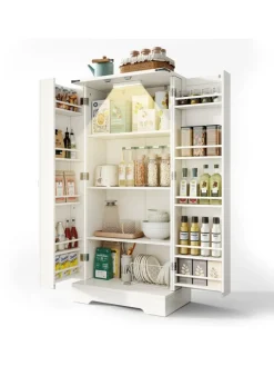 ABRIHOME Regale & Schränke<128.5cm LED Küchenschrank mit 2 Flügeltüren und Verstellbaren Regalen