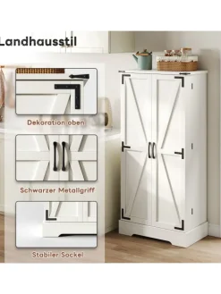 ABRIHOME Regale & Schränke<128.5cm LED Küchenschrank mit 2 Flügeltüren und Verstellbaren Regalen