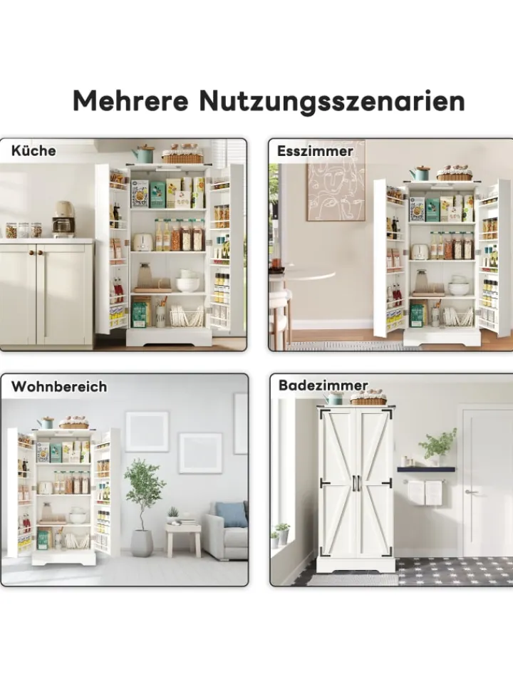 ABRIHOME Regale & Schränke<128.5cm LED Küchenschrank mit 2 Flügeltüren und Verstellbaren Regalen