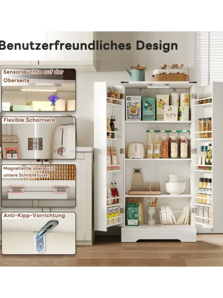 ABRIHOME Regale & Schränke<128.5cm LED Küchenschrank mit 2 Flügeltüren und Verstellbaren Regalen
