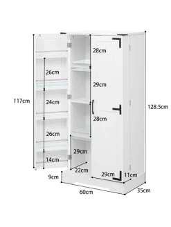 ABRIHOME Regale & Schränke<128.5cm LED Küchenschrank mit 2 Flügeltüren und Verstellbaren Regalen