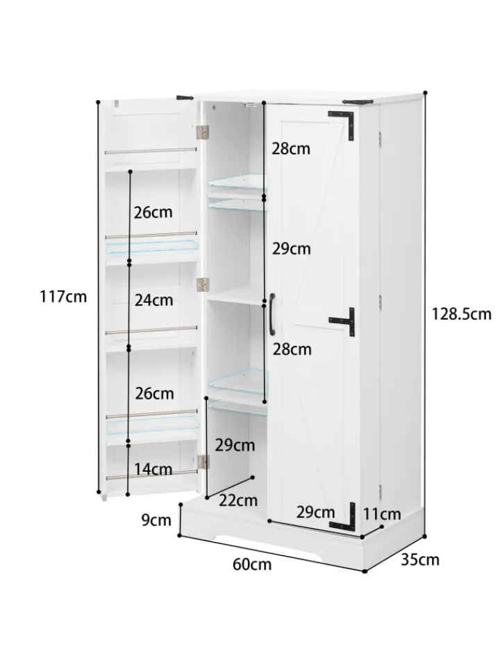 ABRIHOME Regale & Schränke<128.5cm LED Küchenschrank mit 2 Flügeltüren und Verstellbaren Regalen