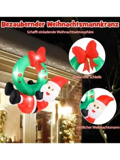 COSTWAY Weihnachtsschmuck<120cm LED Weihnachtsmann mit Kranz in Rot