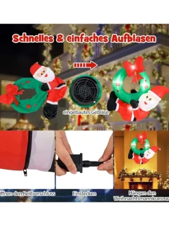 COSTWAY Weihnachtsschmuck<120cm LED Weihnachtsmann mit Kranz in Rot