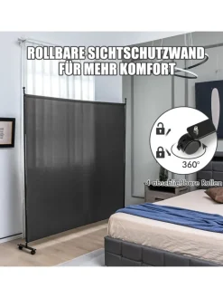 COSTWAY Paravents<184cm Raumteiler auf Rollen in Grau