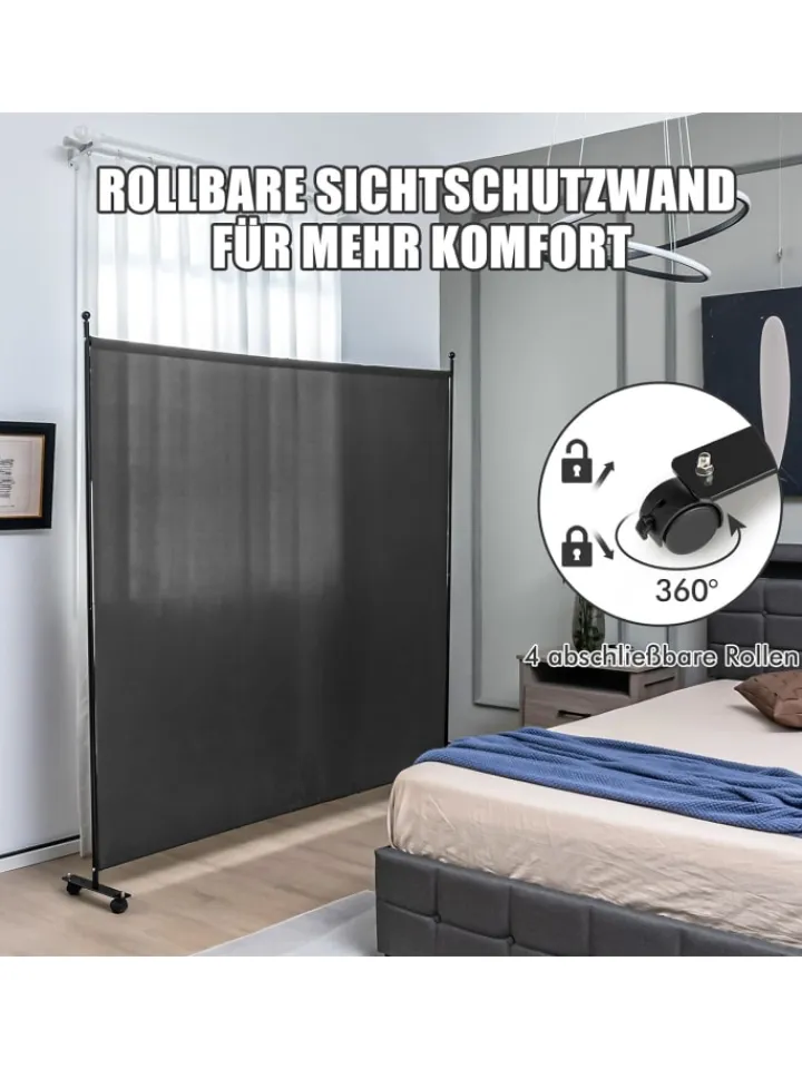 COSTWAY Paravents<184cm Raumteiler auf Rollen in Grau