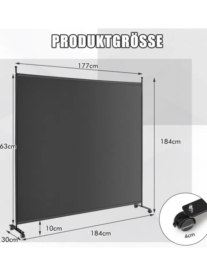 COSTWAY Paravents<184cm Raumteiler auf Rollen in Grau