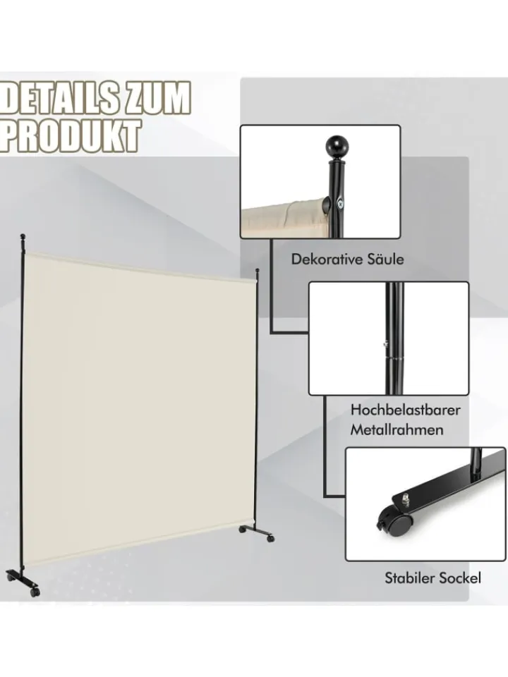 COSTWAY Paravents<184cm Raumteiler auf Rollen in Beige