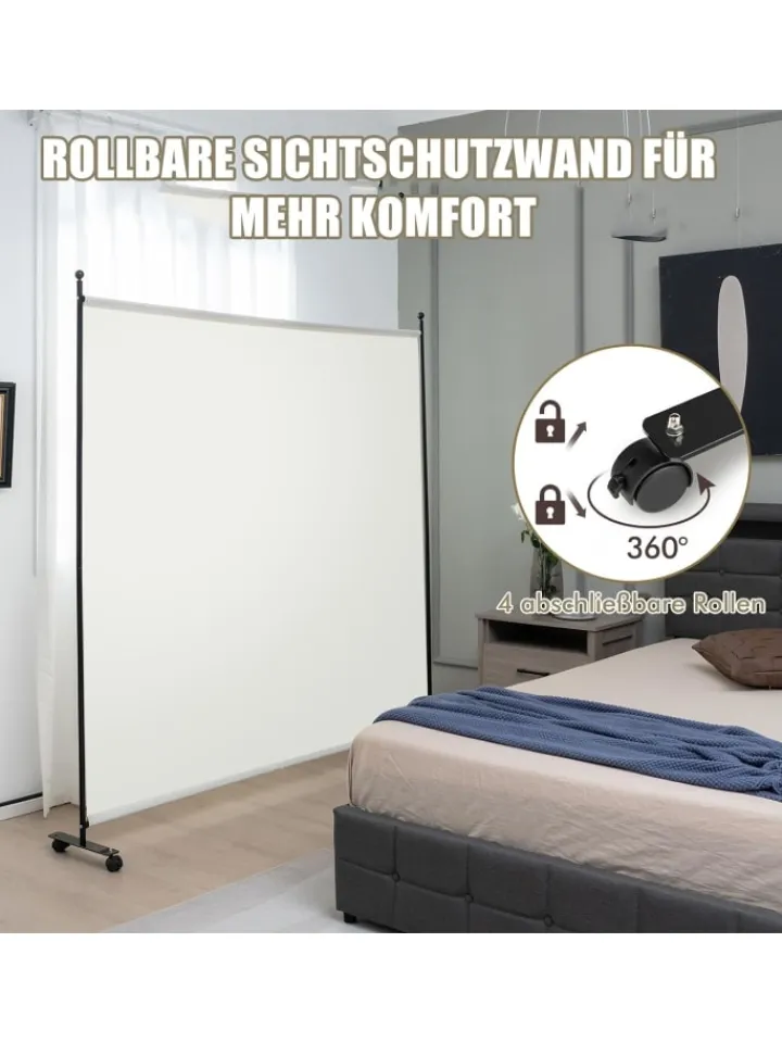 COSTWAY Paravents<184cm Raumteiler auf Rollen in Beige