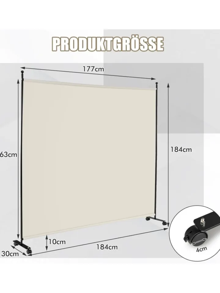COSTWAY Paravents<184cm Raumteiler auf Rollen in Beige