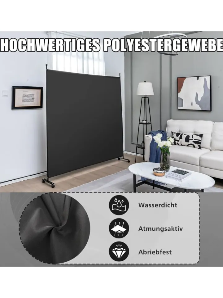 COSTWAY Paravents<184cm Raumteiler auf Rollen in Schwarz