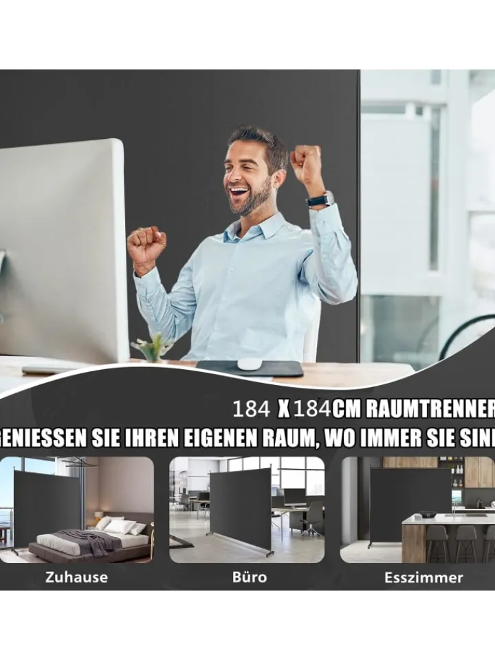 COSTWAY Paravents<184cm Raumteiler auf Rollen in Schwarz