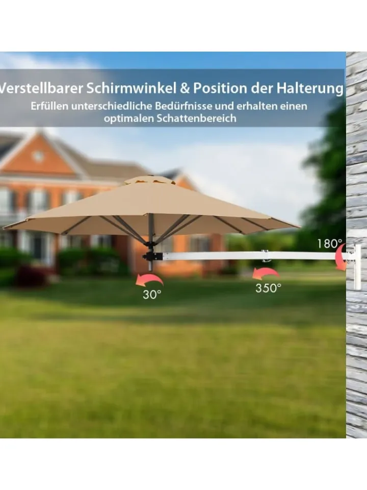 COSTWAY Gartenmöbel<Ø247cm Sonnenschirm wandmontiert in Hellbraun