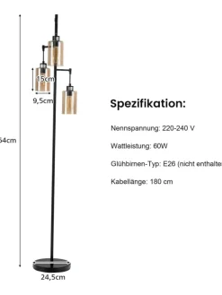 COSTWAY Stehleuchten<164cm Standleuchte in Schwarz