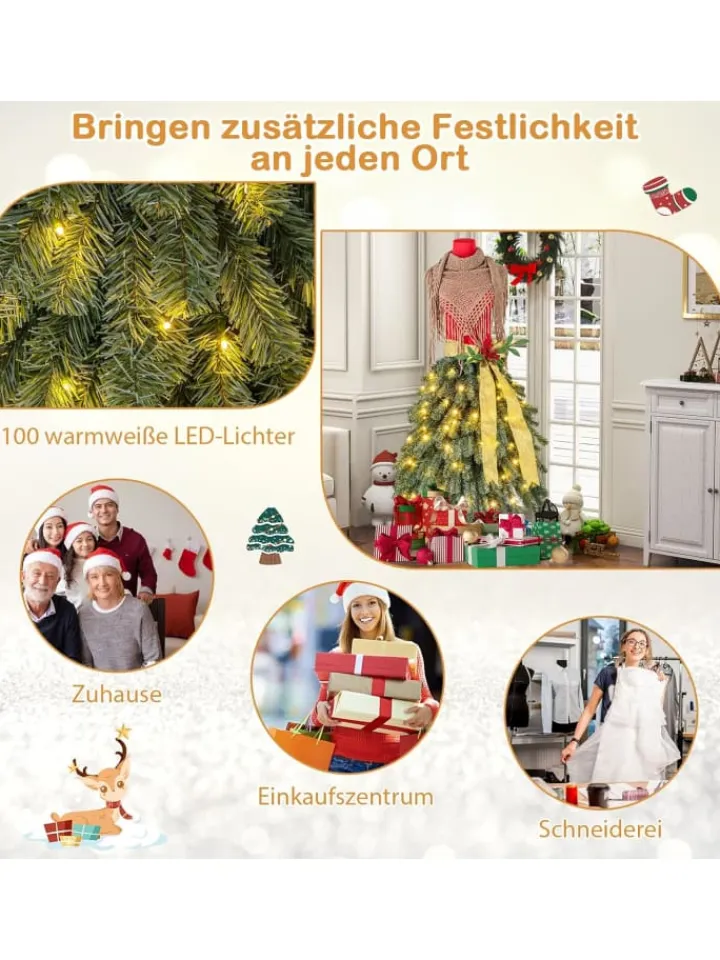 COSTWAY Künstliche Weihnachtsbäume<150cm Weihnachtsbaum in Schneiderpuppen-Optik in Bunt