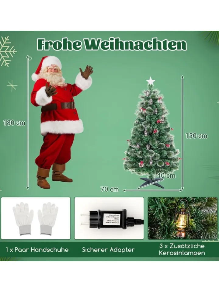 COSTWAY Künstliche Weihnachtsbäume<150cm Weihnachtsbaum Künstlich mit Beleuchtung in Grün