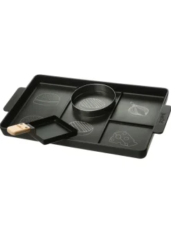 MARELIDA Grillen<Cookut Burger Set 3in1 Burgerplatte/Burgerring/Pfanne 40x23cm in schwarz