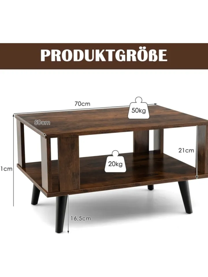 COSTWAY Tische<Couchtisch 2 Ebenen 70x50x41cm in Braun