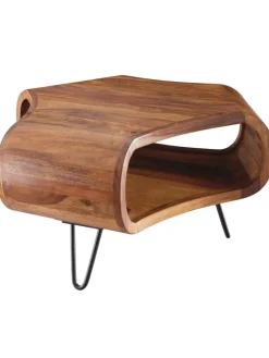 KADIMA DESIGN Tische<Couchtisch | Sheesham, 55x55x38cm, Ablage, Metallgestell