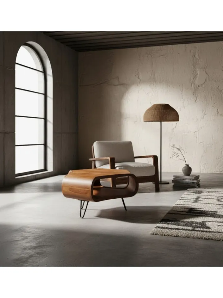 KADIMA DESIGN Tische<Couchtisch | Sheesham, 55x55x38cm, Ablage, Metallgestell