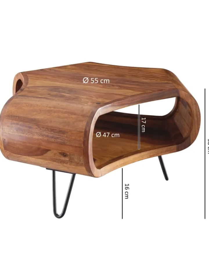 KADIMA DESIGN Tische<Couchtisch | Sheesham, 55x55x38cm, Ablage, Metallgestell