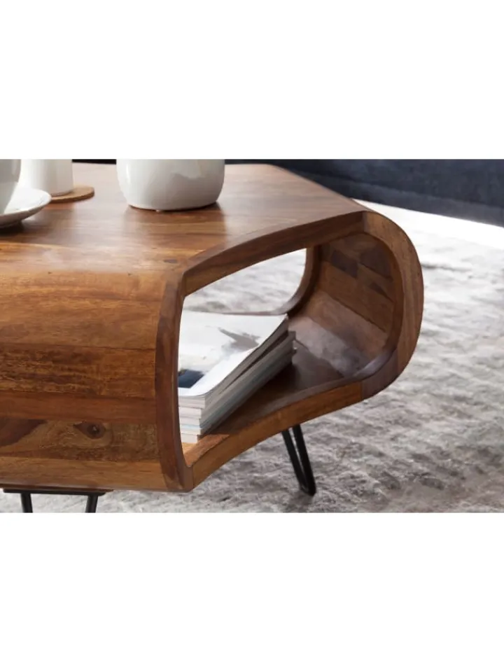 KADIMA DESIGN Tische<Couchtisch | Sheesham, 55x55x38cm, Ablage, Metallgestell