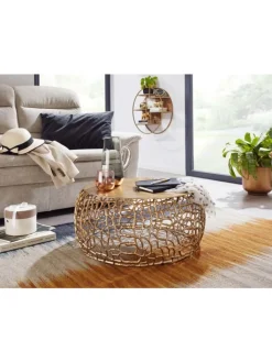 KADIMA DESIGN Tische<Couchtisch Ast-Design | Metall Gold, 66x66cm, Rund in Gold