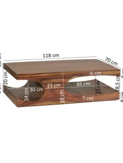 KADIMA DESIGN Tische<Couchtisch BOHA Massiv-Holz 118 cm breit Wohnzimmer-Tisch in Massivholz