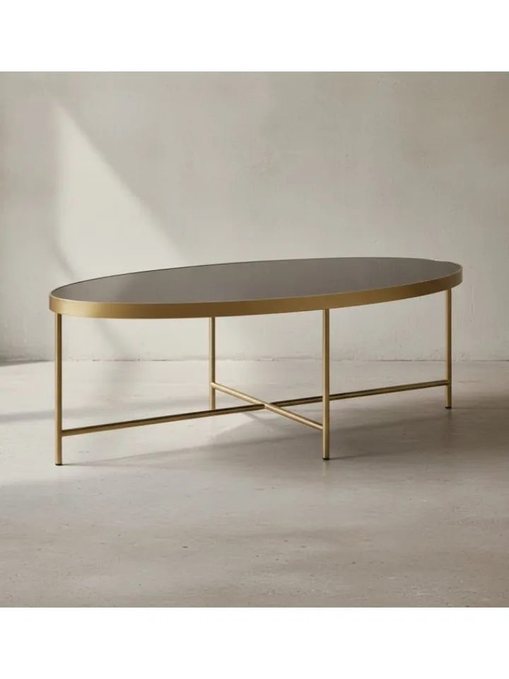 KADIMA DESIGN Tische<Couchtisch Glastisch | Glas/Gold, 110x56cm, Oval