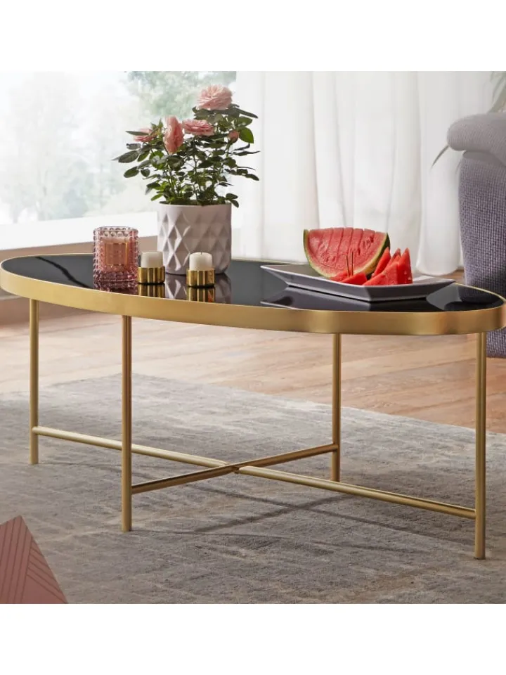 KADIMA DESIGN Tische<Couchtisch Glastisch | Glas/Gold, 110x56cm, Oval