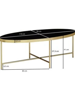 KADIMA DESIGN Tische<Couchtisch Glastisch | Glas/Gold, 110x56cm, Oval