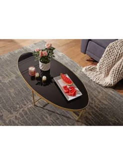 KADIMA DESIGN Tische<Couchtisch Glastisch | Glas/Gold, 110x56cm, Oval