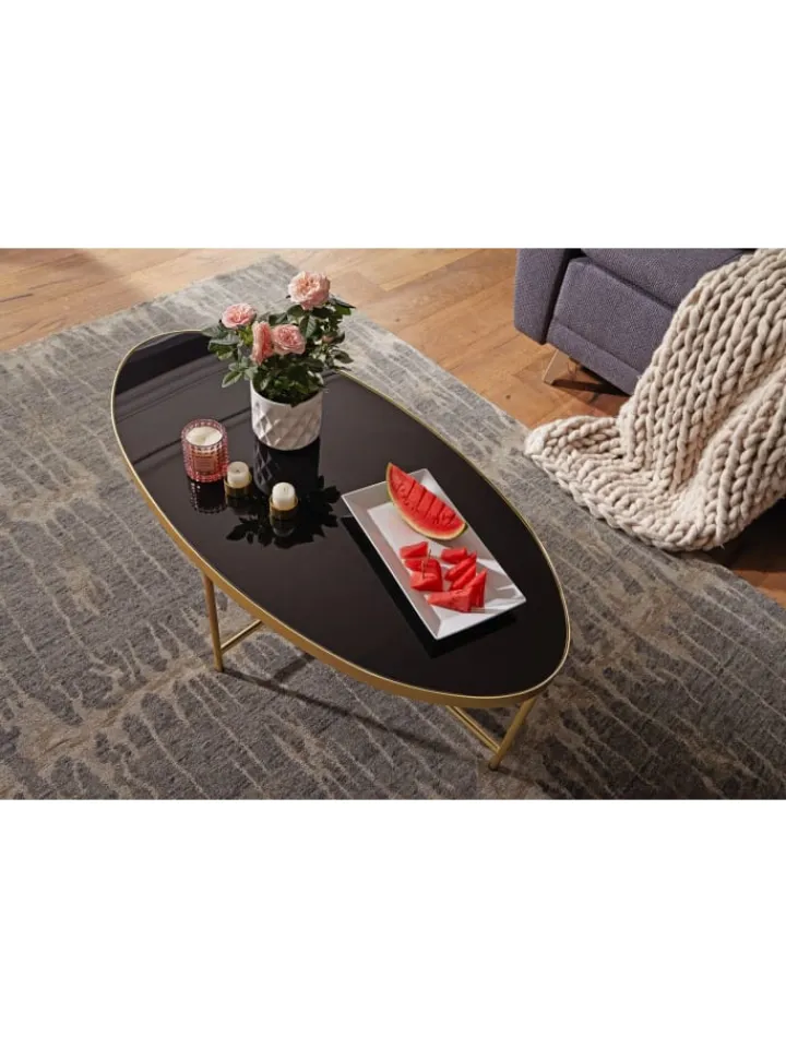 KADIMA DESIGN Tische<Couchtisch Glastisch | Glas/Gold, 110x56cm, Oval