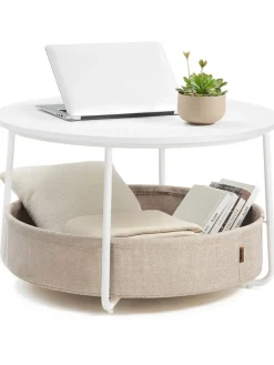 SONGMICS Tische<Couchtisch in Beige/ Weiß - (H)45 x Ø 75 cm